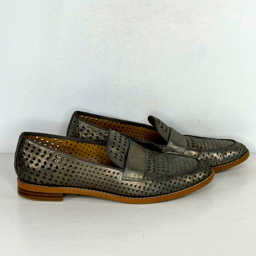 Franco Sarto Hudley 2 Pewter Loafer Perforated‎ Slip On Metallic Academia Sz 8